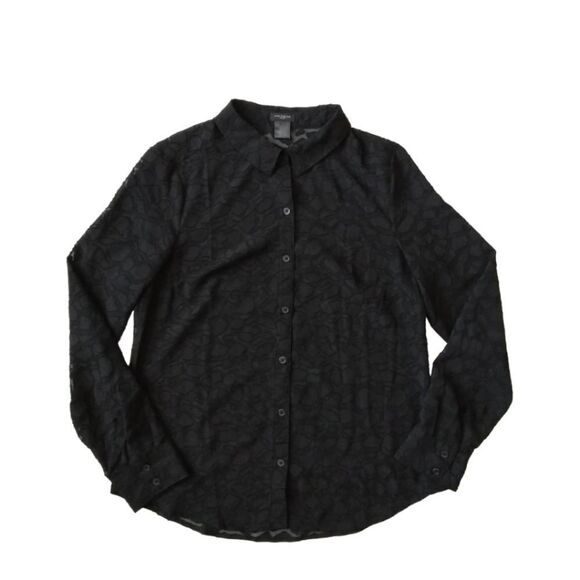 Ann Taylor Black Sheer Animal Print Lightweight Button Up Blouse Women's Size 8 - Picture 1 of 14